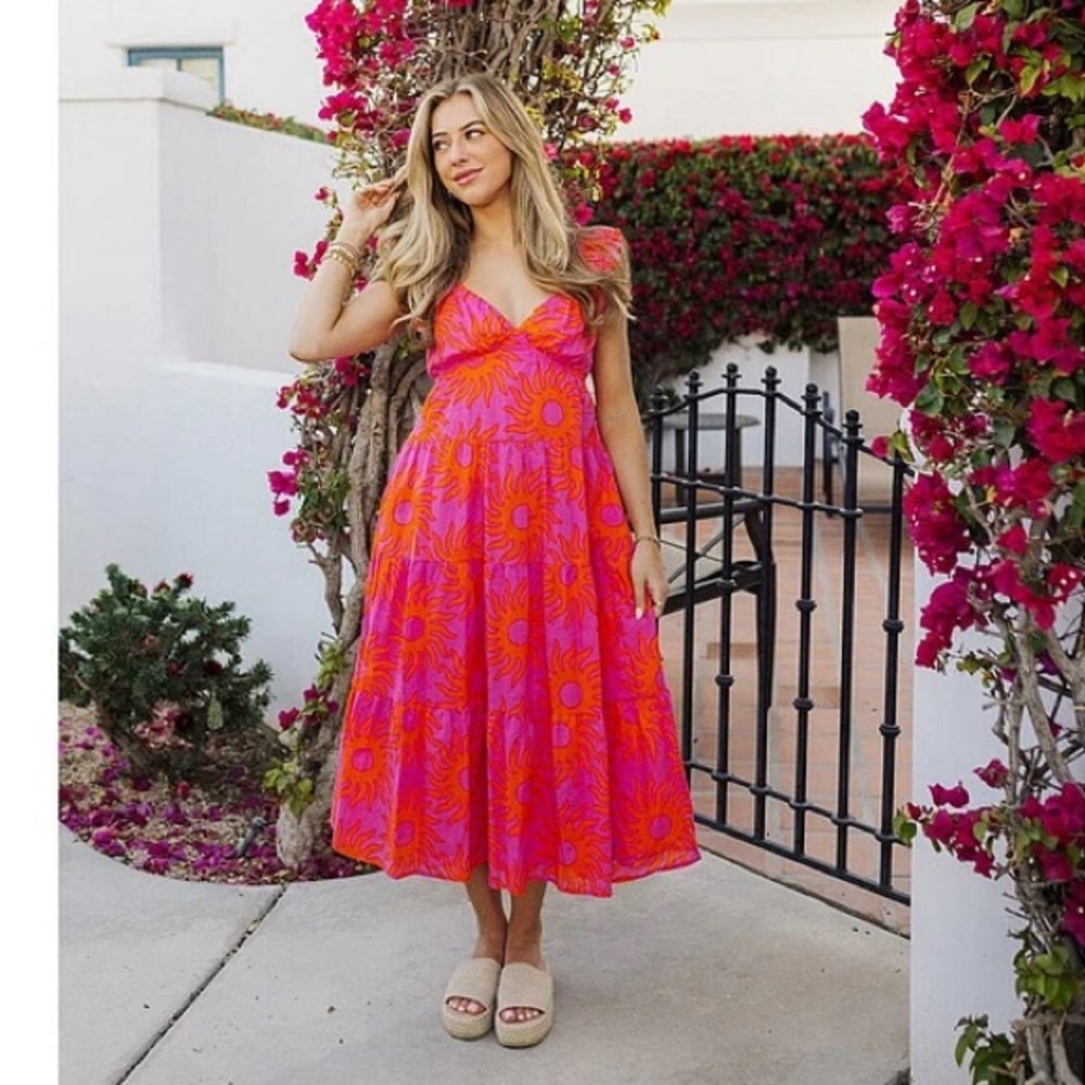 NWT J.Marie Mara Floral V-Neck Ruffle Sleeve Midi A-Line Dress Sz L - Picture 3 of 13